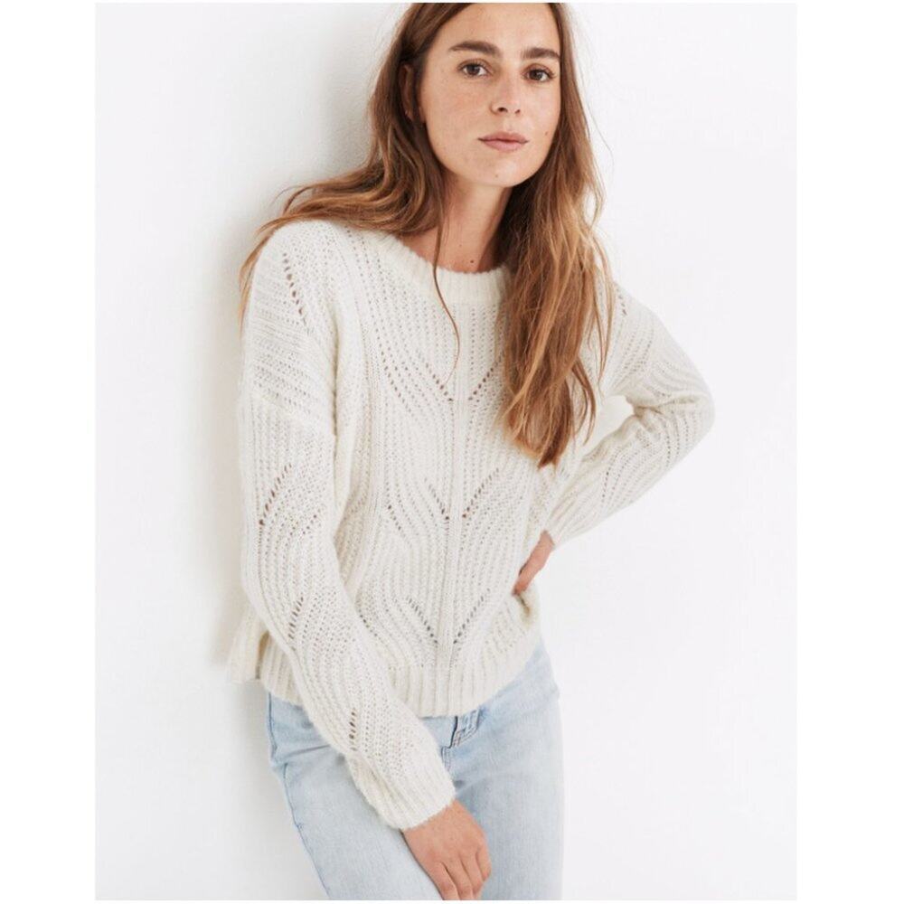 Madewell Charley Cream Pointelle Knit Pullover Sweater
